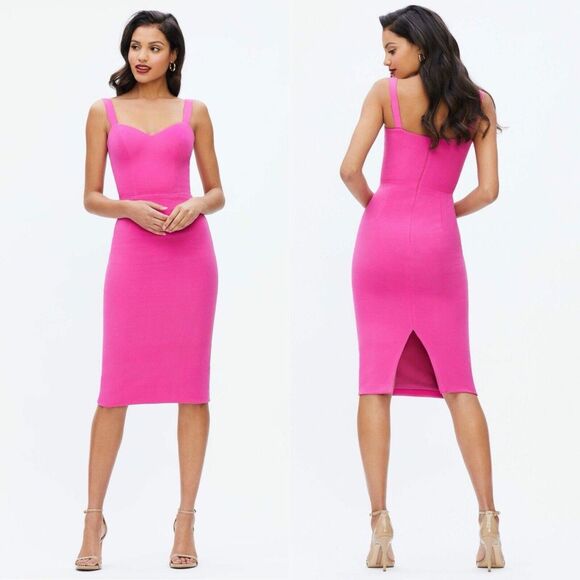 NWT Dress The Population Nicole Sheath Cocktail Midi Dress Size L Bright Fuchsia - Picture 1 of 10